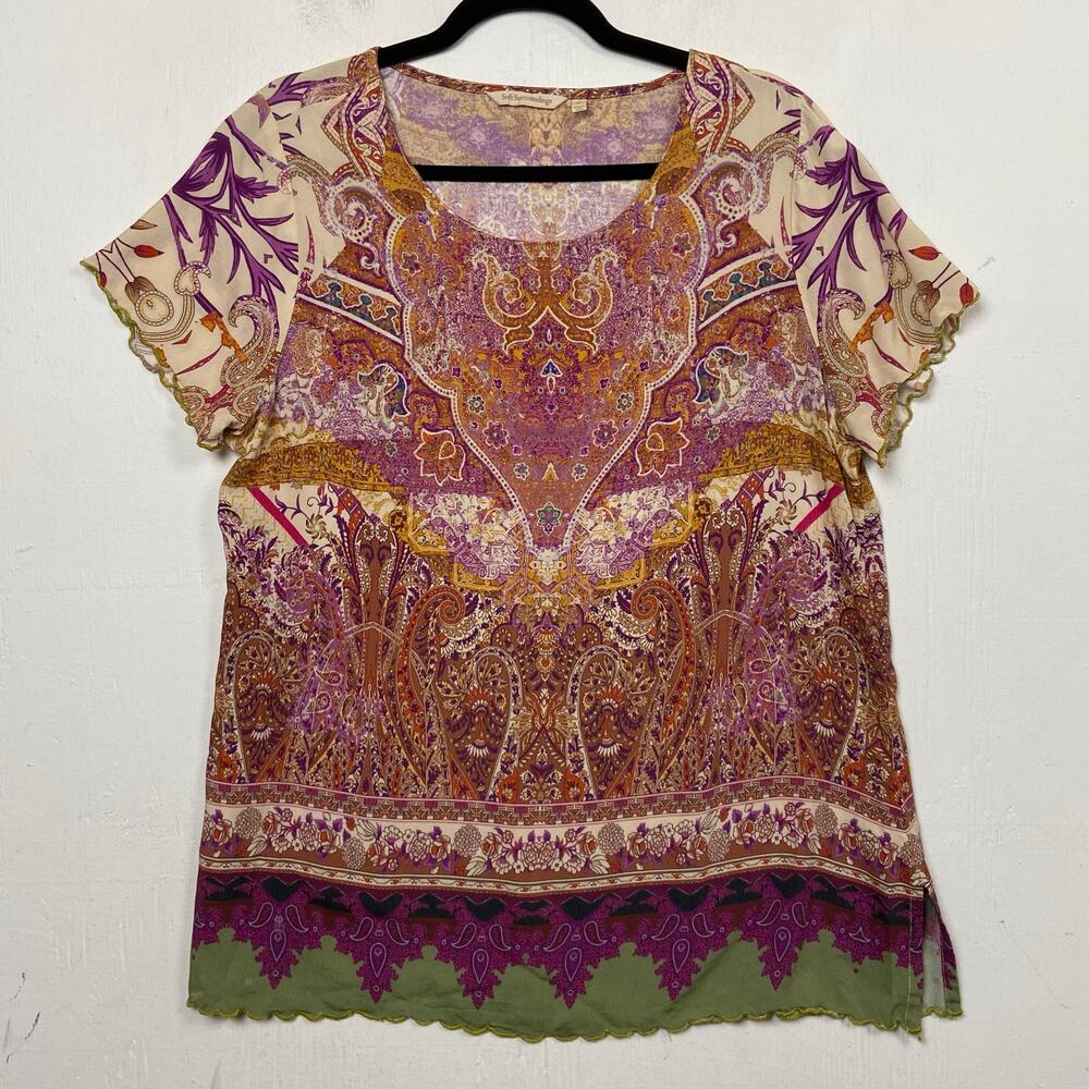 Soft Surroundings Persian Multi Luciana Top Short Sleeve Boho Size Extra Large